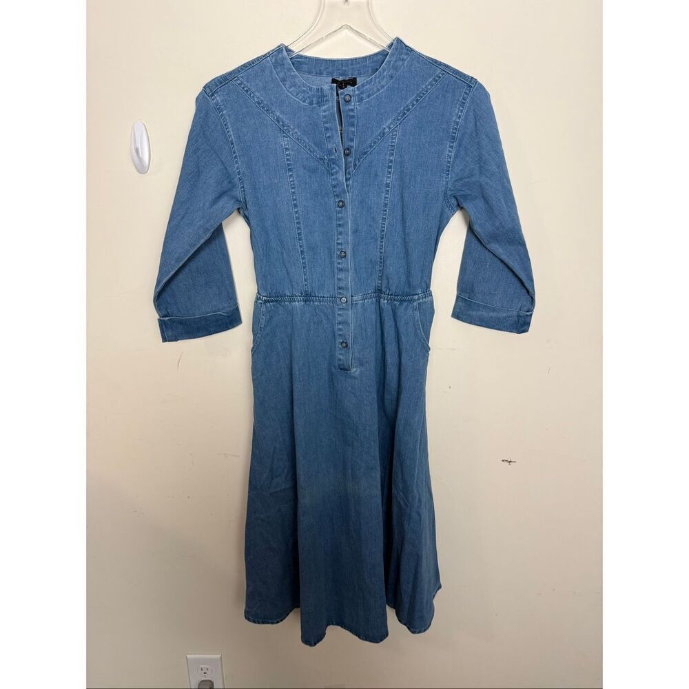 Bamboo Blue Chambray Denim Elastic Waist Dress Youth 16 NWT Cotton Blend